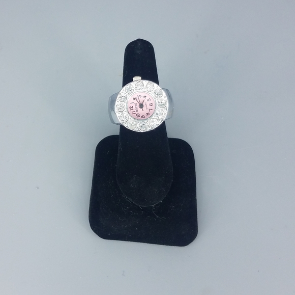 Silvertone Pink Rhinestone Ring Watch - Picture 7 of 8